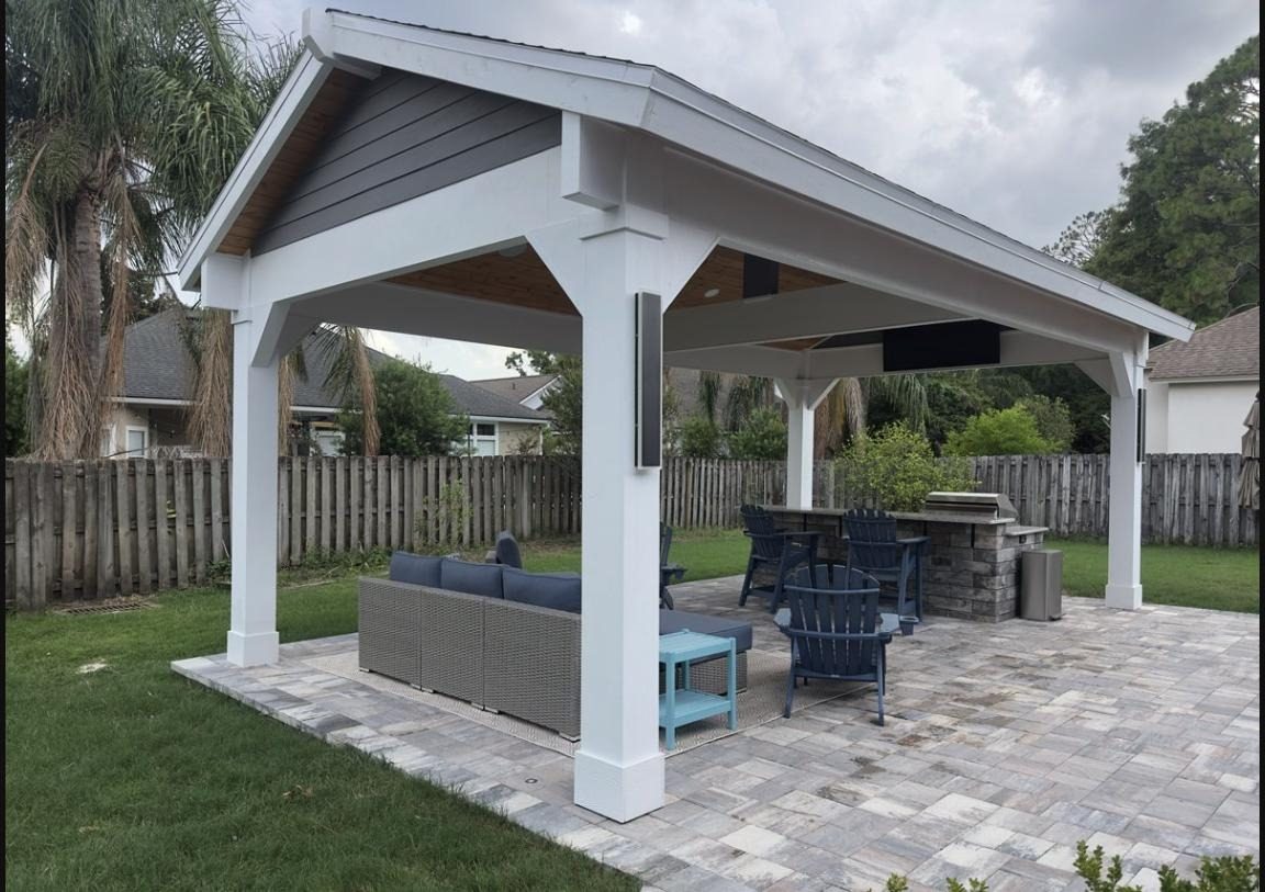 Gable pavilion with outdoor kitchen and paver patio, Jacksonville FL