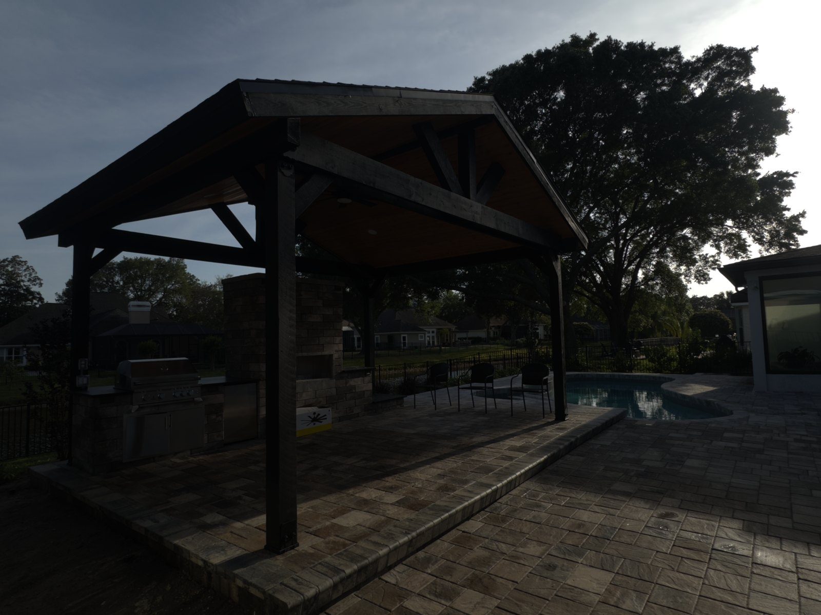 Pavilion · Built-In Grill & Fireplace by Pool