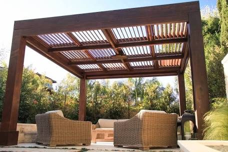 Wood Pergola with Ceiling Fan